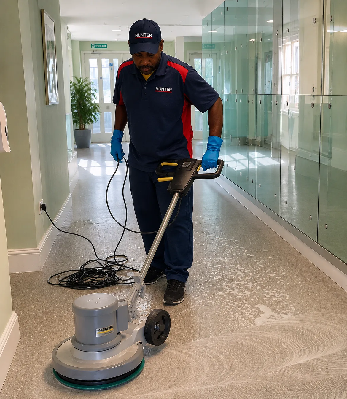 Técnico Hunter Conservação polindo corredor